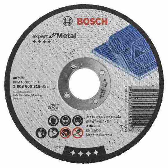 Picture of 2608600318 - BOSCH PROFESSIONAL FLAT METAL CUTTING DISC - 115 x 22 x 2.5mm