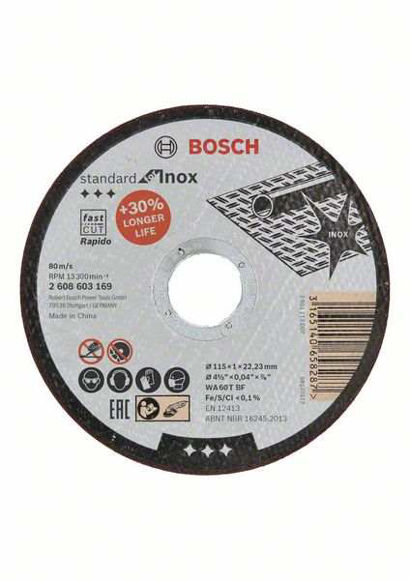 Picture of 2608603169 - BOSCH RAPIDO INOX ST/ST CUTTING DISC - 115 x 22mm x 1mm